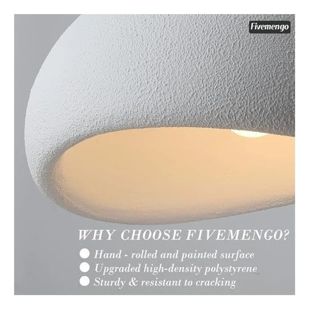 Fivemengo Modern Pendant Light White Textured Dome Hanging Ceiling Fixture E26